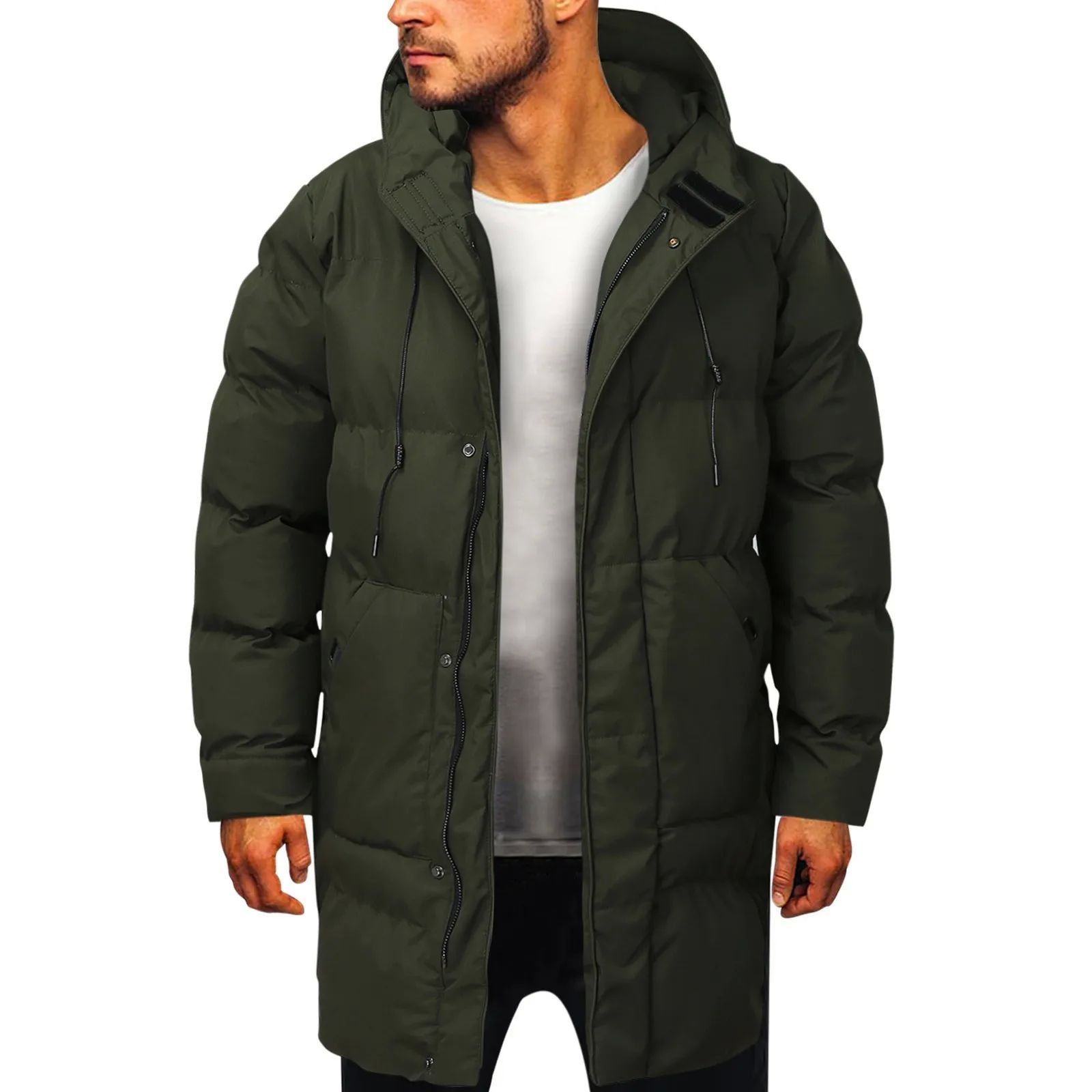 Casual Warm Hooded Long Snow Wear Jacket Coat Men Outwear.