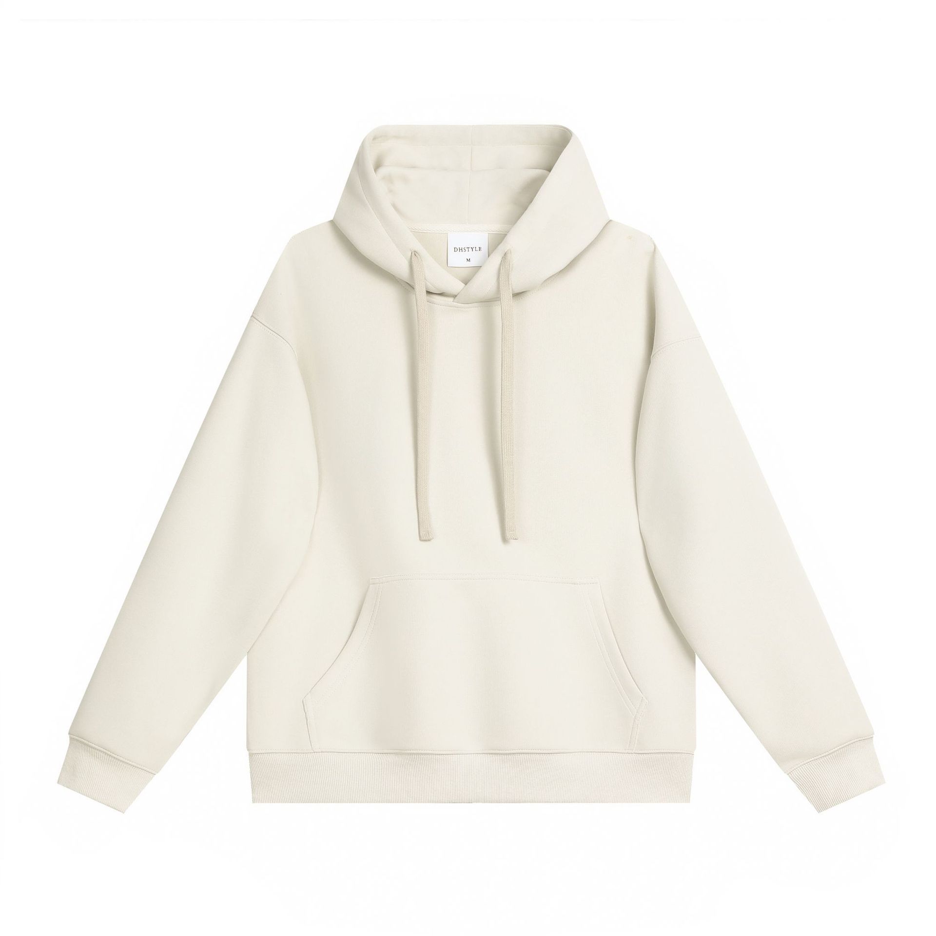 Simple Cotton Composite Drop-shoulder Hooded Sweater.