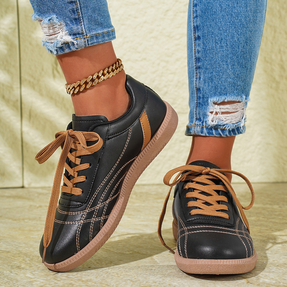 Retro Lace-Up Sneakers Fashion Casual Thick-soled Sports Shoes For Women Round Toe Slip On Casual Shoes