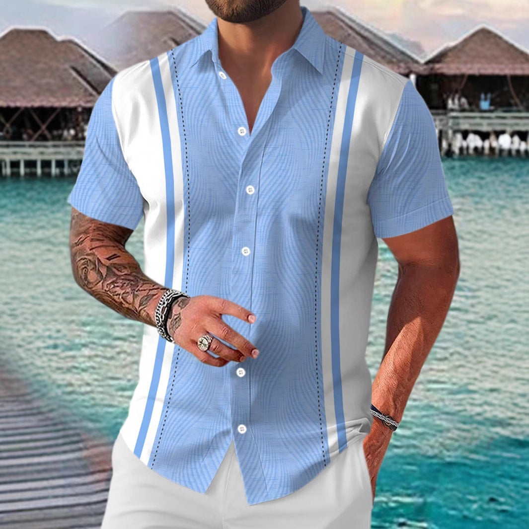 Casual All-matching Fashion Geometric Trend Short Sleeve Shirt.