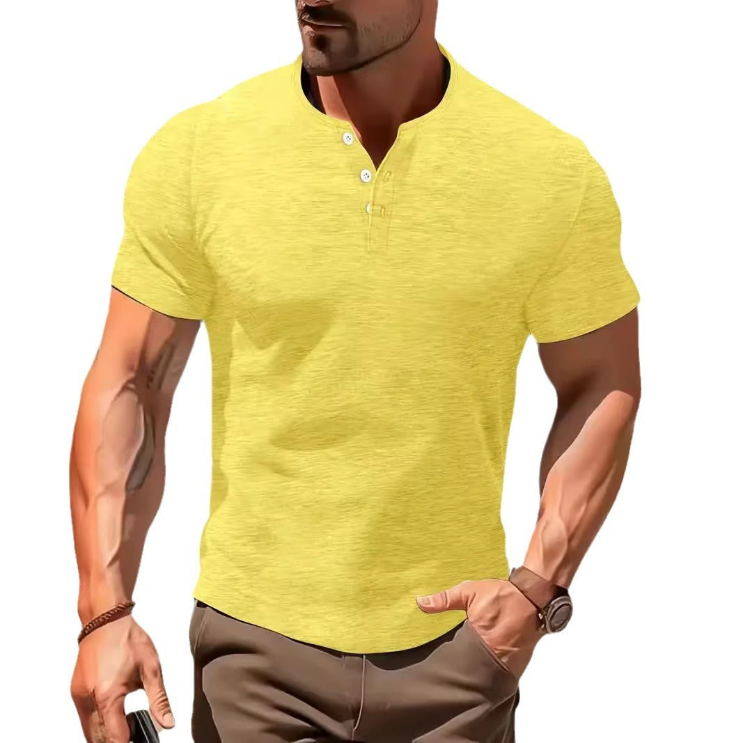 Men's Solid Color Casual Fashion Short Sleeved Shirt.