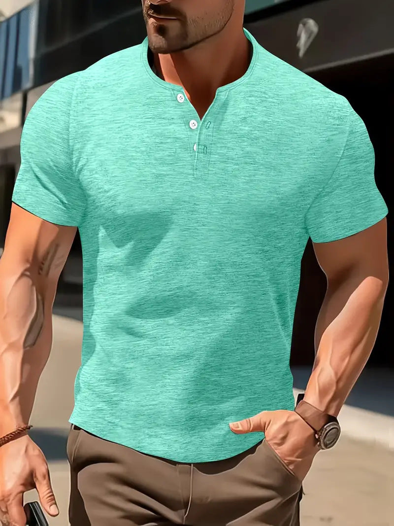 Men's Solid Color Casual Fashion Short Sleeved Shirt.