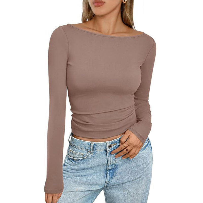 Slim Long-sleeved T-shirt Fashion Solid Round Neck Top Women's Clothing