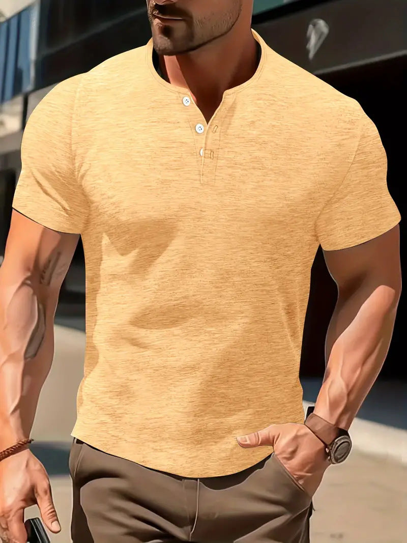 Men's Solid Color Casual Fashion Short Sleeved Shirt.