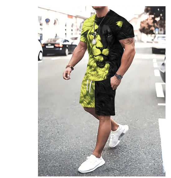 3D Digital Printing Short-sleeved Beach Pants Two-piece Set.