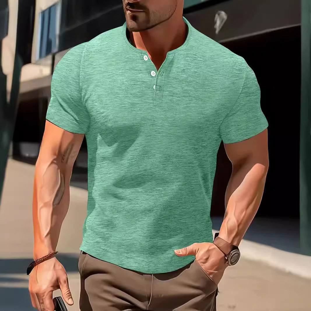 Men's Solid Color Casual Fashion Short Sleeved Shirt.