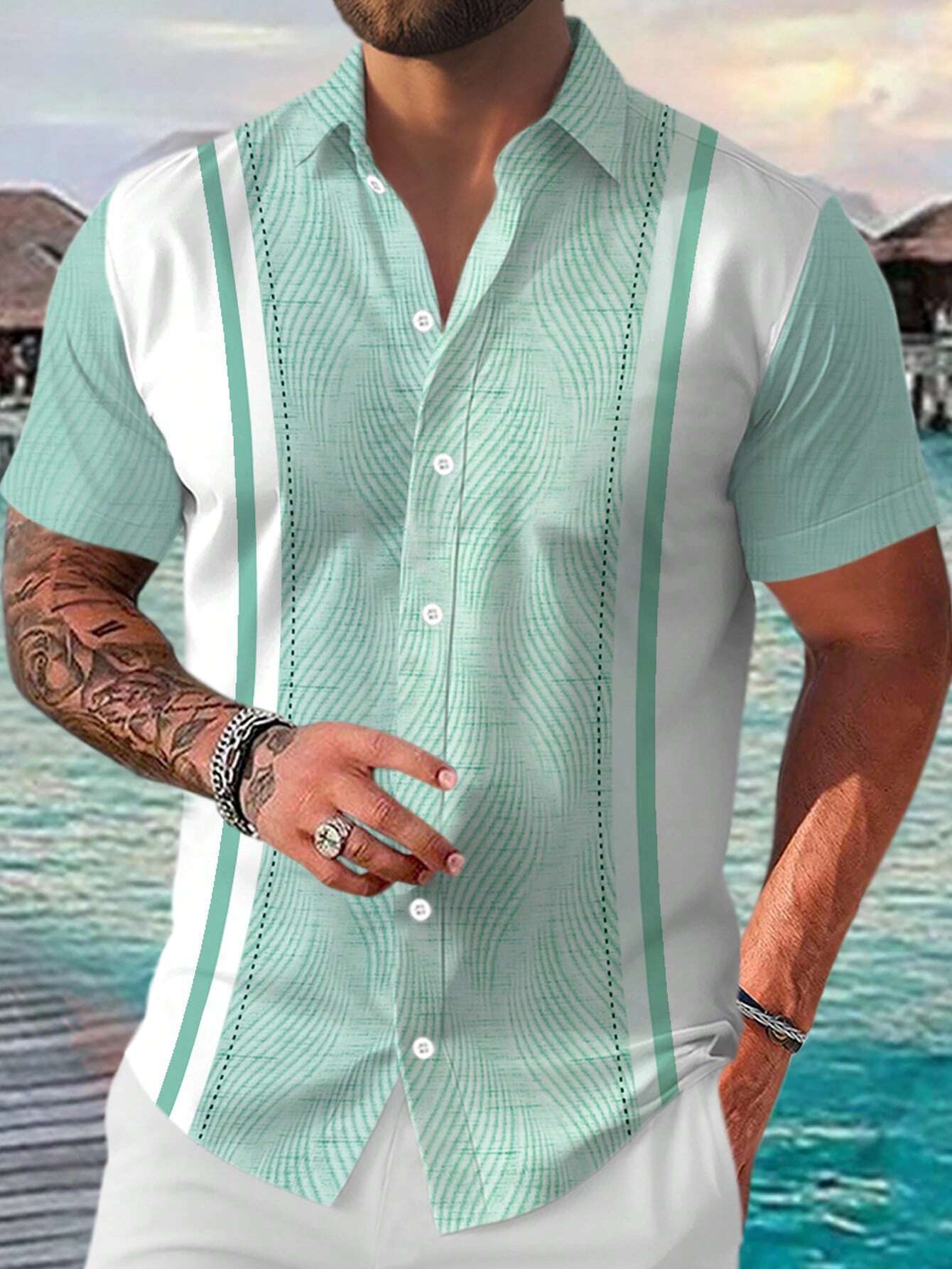 Casual All-matching Fashion Geometric Trend Short Sleeve Shirt.