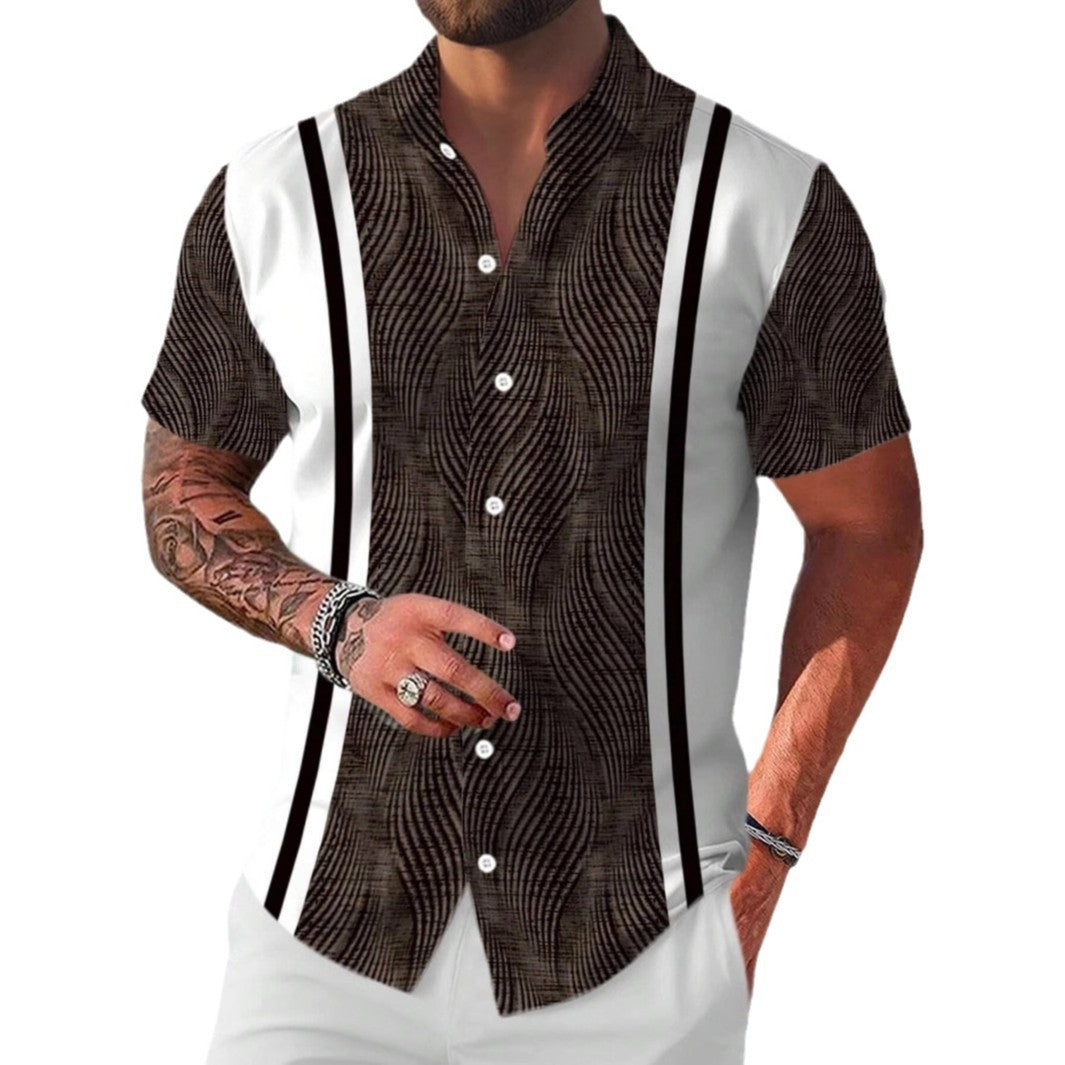 Casual All-matching Fashion Geometric Trend Short Sleeve Shirt.