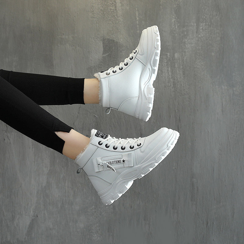 Fleece Lace-up Boots Winter Warm Short Plush High-top Shoes