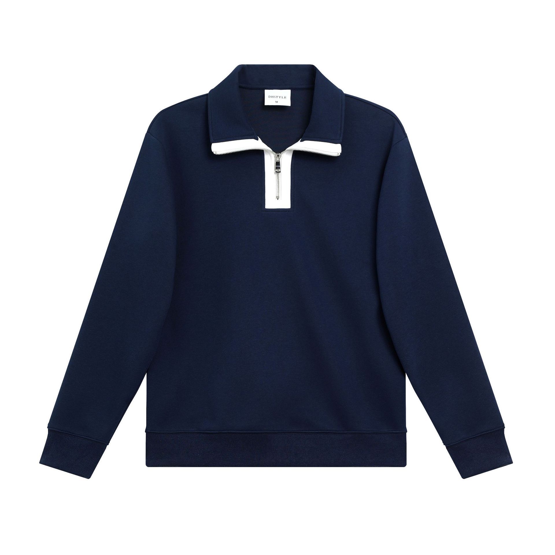 Composite Cotton Half Zipped Stand Collar Sweater.