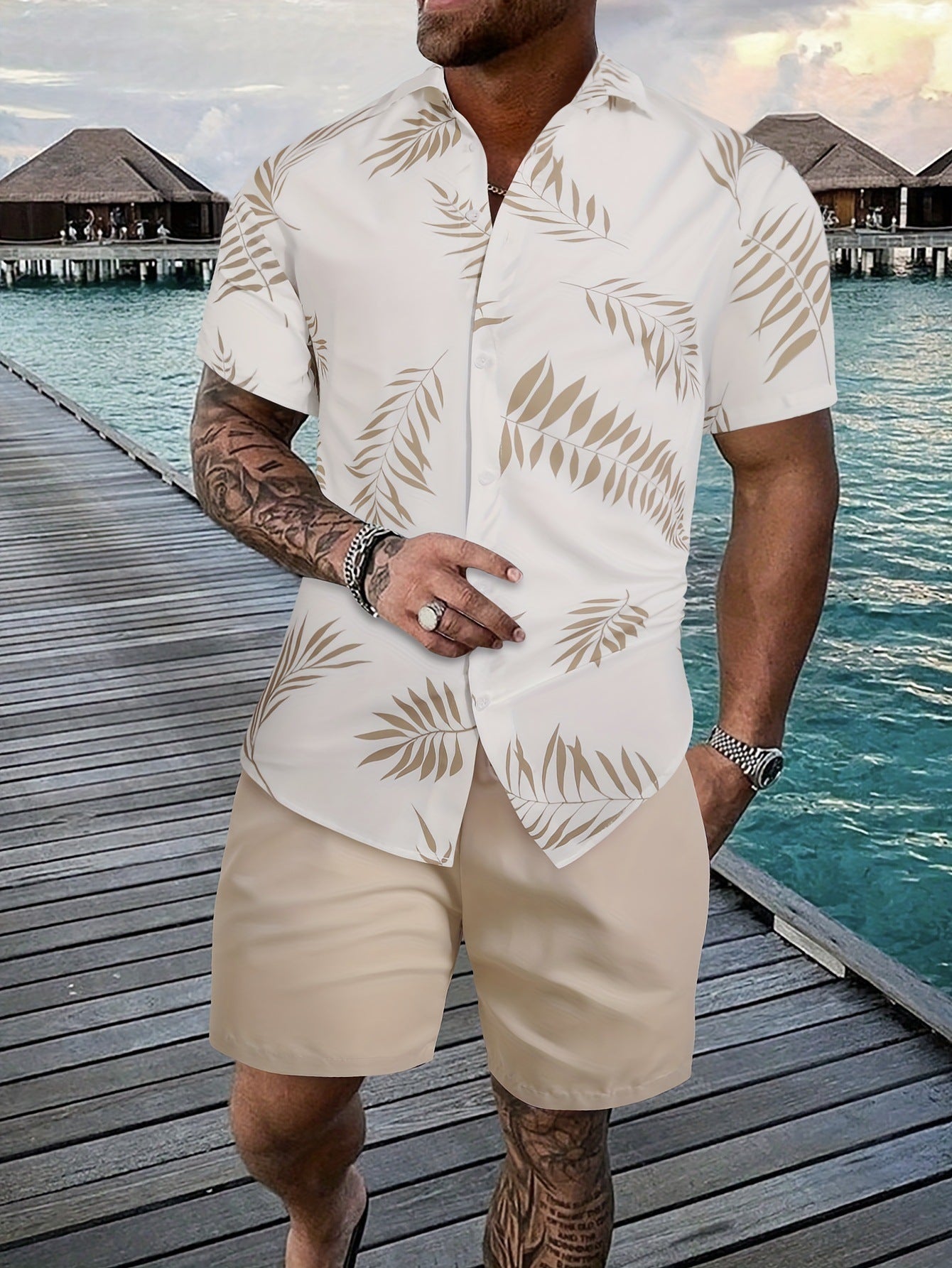 Coconut Tree 3d Printed Short Sleeve Shorts Suit.