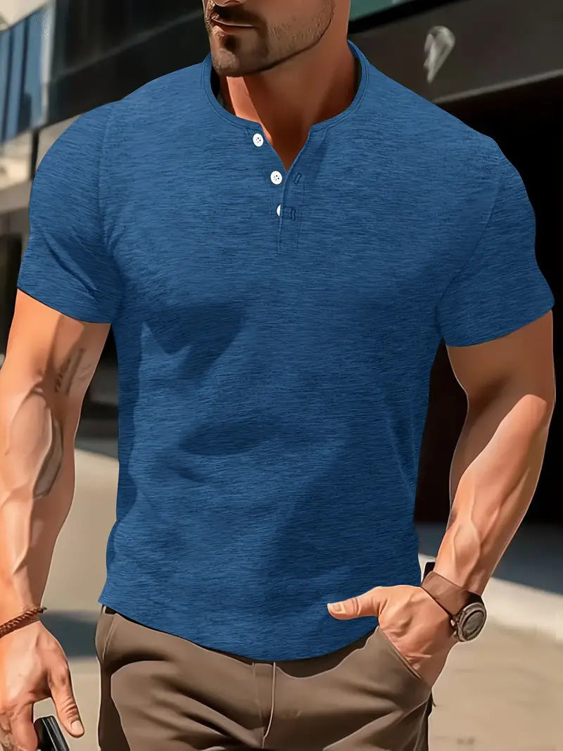 Men's Solid Color Casual Fashion Short Sleeved Shirt.