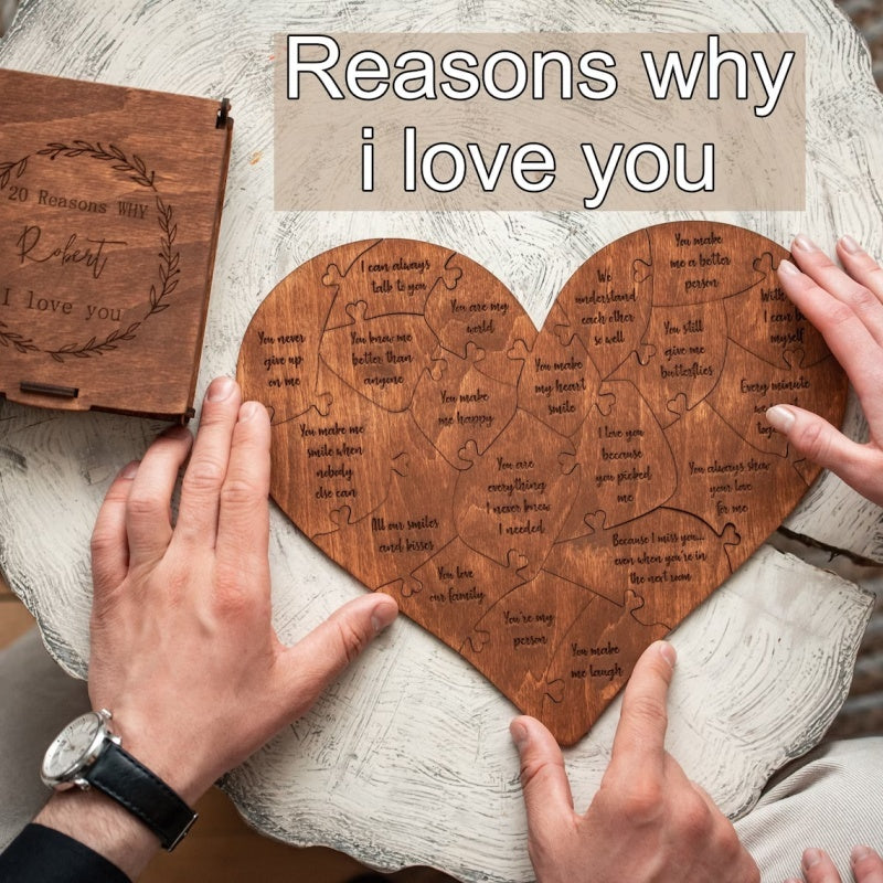 Reasons Why I Love You Wooden Heart Puzzle Romantic Love Jigsaw Puzzle Wedding Anniversary For Wife Husband Birthday Gifts Valentine's Day Gift