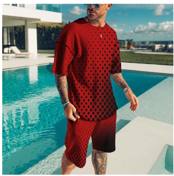 3D Digital Printing Short-sleeved Beach Pants Two-piece Set.